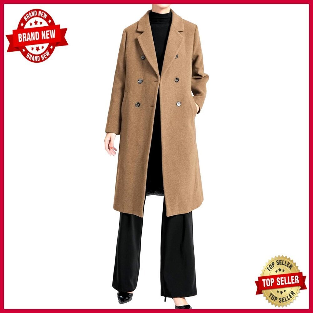 Wool Blend Trench Coat Double Breasted Winter Pea Coat Long Sleeve Overcoat